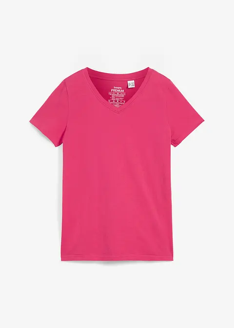 Essential T-Shirt mit V-Ausschnitt aus Bio-Baumwolle, seamless in pink von vorne - bonprix