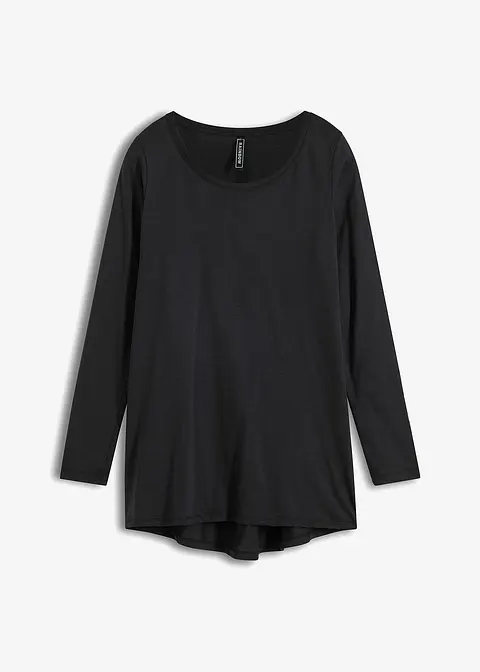 Langarmshirt aus reiner Baumwolle in schwarz von vorne - bonprix