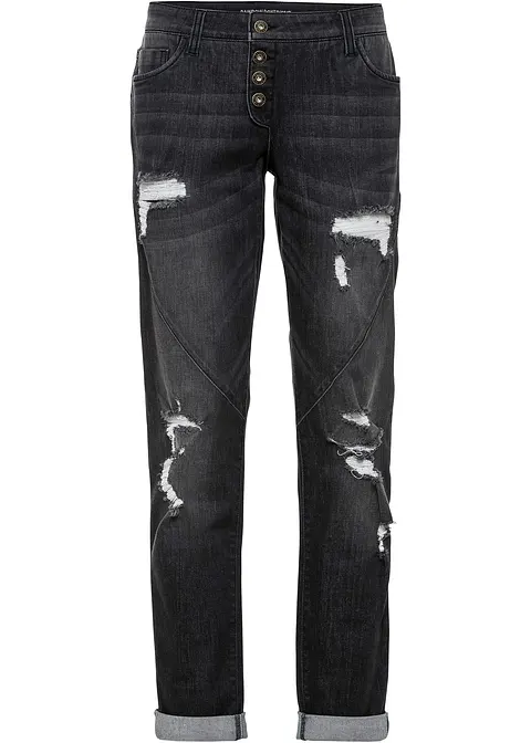 Boyfriend Jeans Mid Waist, rec. Polyester in schwarz von vorne - bonprix