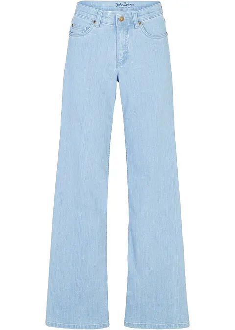 Wide-Leg-Jeans, Mid Waist in blau von vorne - bonprix