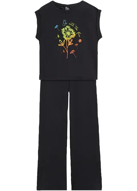 T-Shirt + Leggings Flared aus reiner Bio-Baumwolle (2tlg. Set) in schwarz von vorne - bonprix