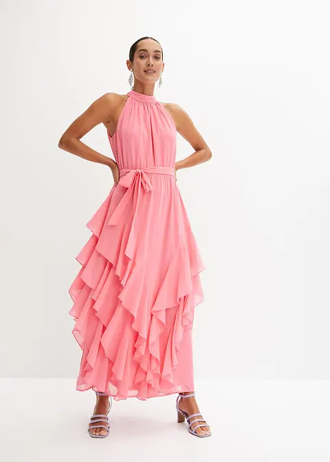 Chiffonkleid mit Volants in pink im Look von vorne (Totalaufnahme) - bonprix