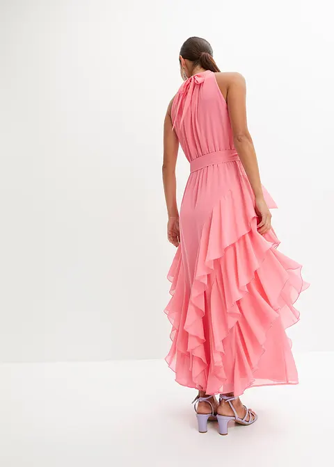 Chiffonkleid mit Volants in pink von hinten (Totalaufnahme) - bonprix