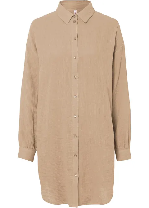 Oversize Musselin-Longbluse in beige von vorne - bonprix