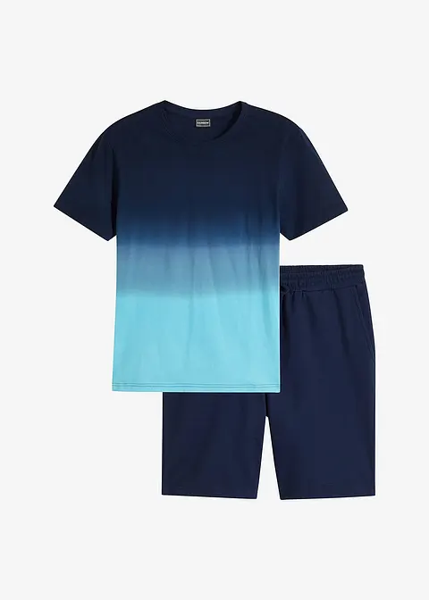 T-Shirt und Sweat-Bermuda  (2-tlg.Set), Regular Fit in blau von vorne - bonprix
