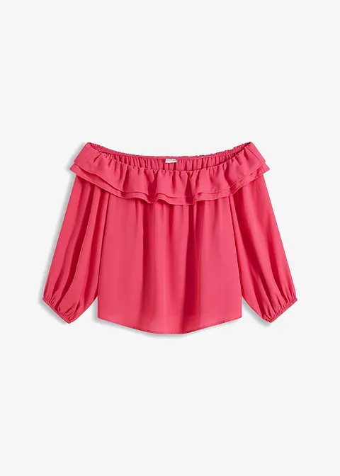 Carmenbluse aus recyceltem Polyester in pink von vorne - bonprix