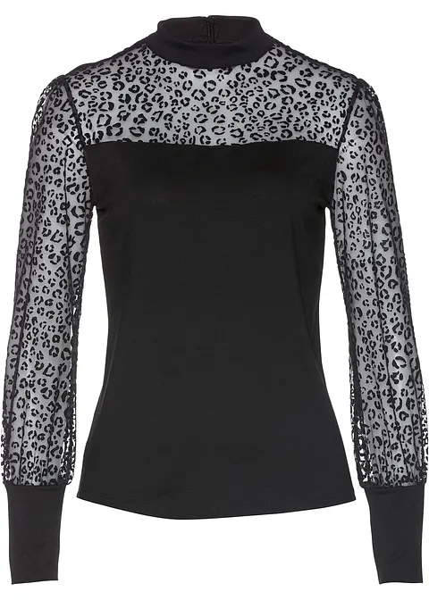 Langarmshirt aus softem Viskose-Mix in schwarz von vorne - bonprix