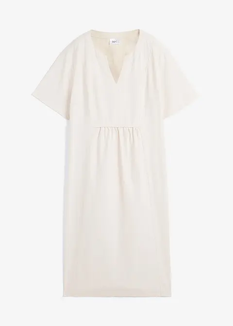 Tunika-Kleid mit Taschen aus Leinen-Baumwoll-Mix in beige von vorne - bonprix