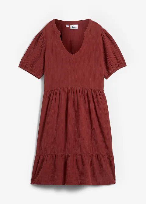 Oversized-Kleid aus Baumwoll-Musselin in braun von vorne - bonprix