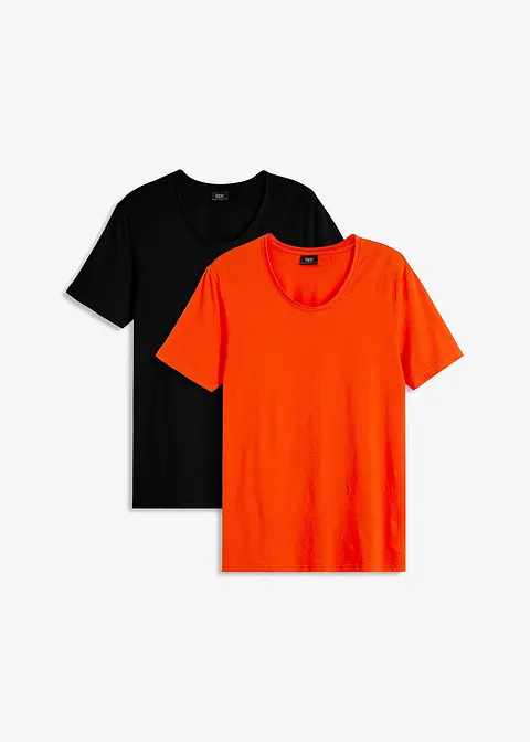 Längeres T-Shirt mit tiefem Ausschnitt (2er Pack) aus Bio Baumwolle in orange von vorne - bpc bonprix collection