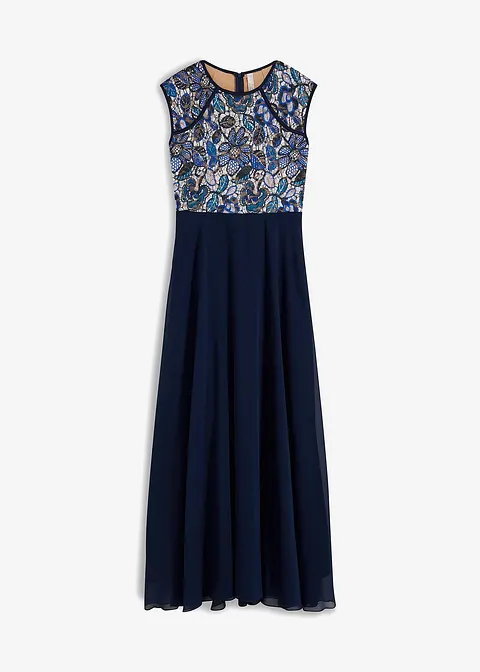 Abendkleid mit Spitze in blau von vorne - BODYFLIRT boutique