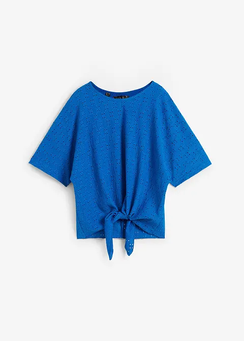 Kurzshirt mit Lochstickerei in blau von vorne - bonprix