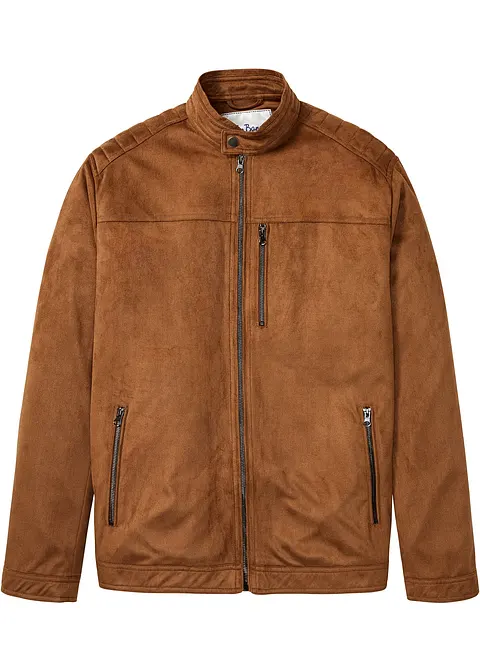 Jacke in Veloursleder-Optik in braun von vorne - bonprix