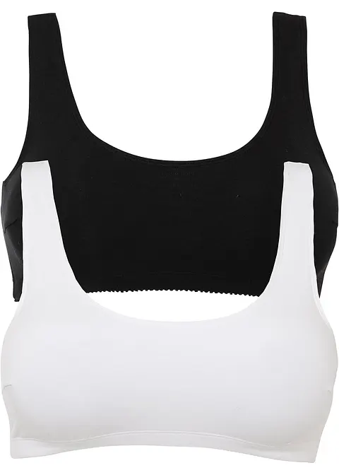 Bustier mit Baumwolle (2er Pack) in schwarz von vorne - bonprix