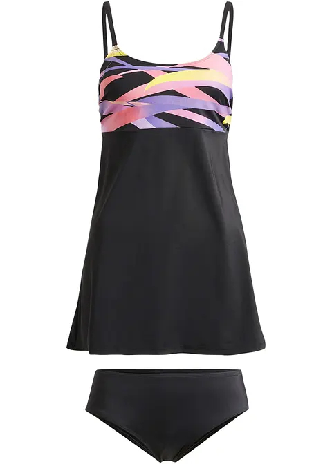Long Tankini (2-tlg.Set) aus recyceltem Polyamid in schwarz von vorne - bpc bonprix collection