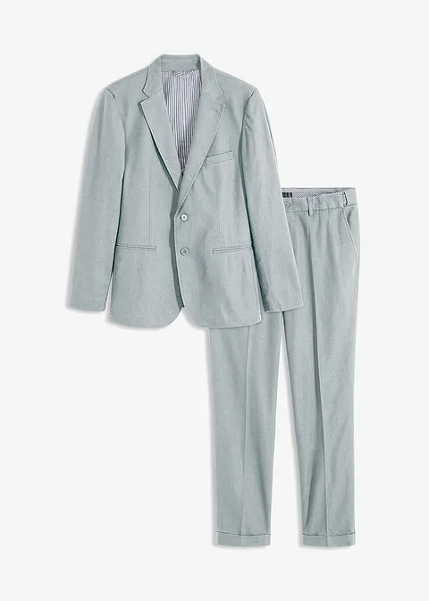 Anzug mit Leinen Slim Fit (2-tlg.Set): Sakko und Hose in grau von vorne - bonprix