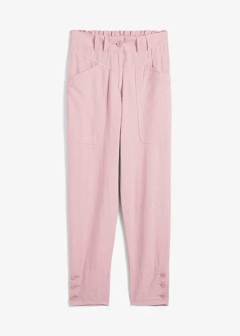 Leinenhose mit Taschendetails und Knöpfen am Saum in rosa von vorne - bonprix