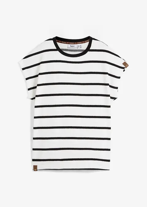 Shirt mit Streifen, kurzarm in weiß von vorne - bonprix