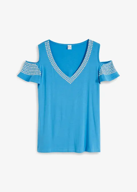 Off-Shoulder-Shirt in blau von vorne - BODYFLIRT boutique