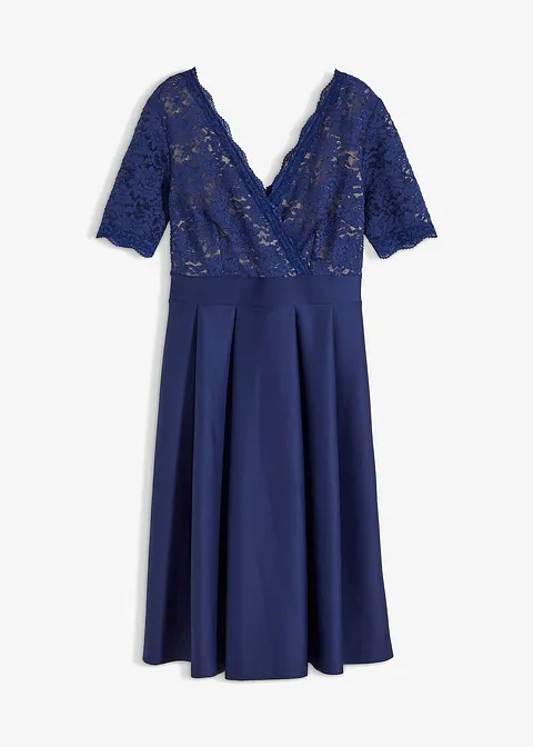 Kleid mit Spitze in blau von vorne - bonprix