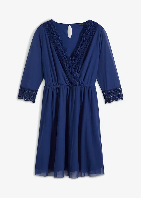 Mesh-Kleid mit Spitze in blau von vorne - BODYFLIRT