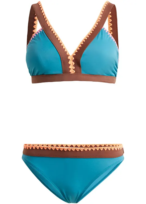 Triangel Bikini (2-tlg.Set) aus recyceltem Polyamid in petrol von vorne - bonprix