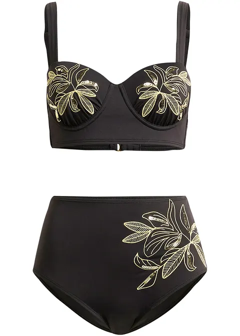 Exklusiver Bügel Bikini (2-tlg.Set) aus recyceltem Polyamid in schwarz von vorne - bpc selection