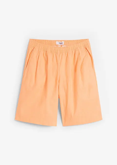 Weite Shorts mit Bundfalten mit Leinen mit High-Waist-Bequembund in orange von vorne - bpc bonprix collection