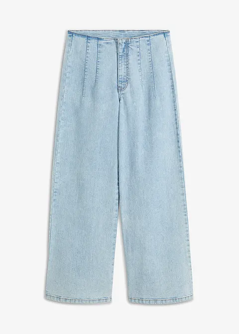 Wide-Leg-Jeans, High Waist, cropped in blau von vorne - RAINBOW