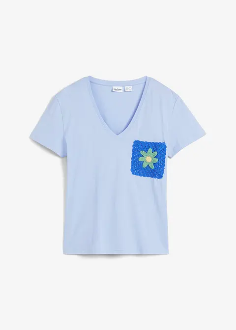 T-Shirt mit Stickerei in blau von vorne - bonprix