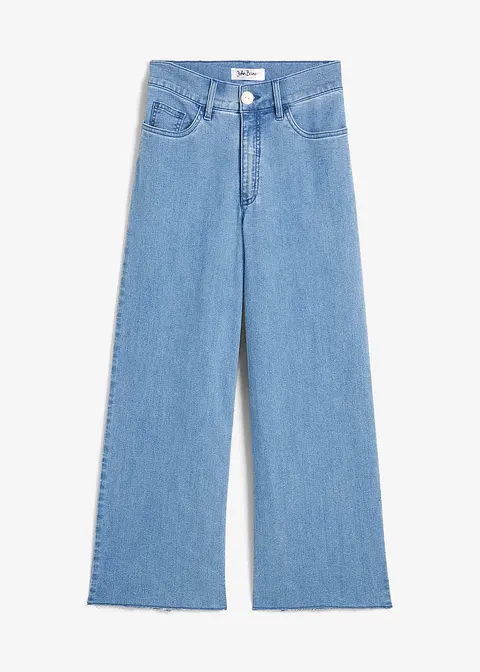 Wide-Leg-Jeans, High Waist, cropped in blau von vorne - bonprix