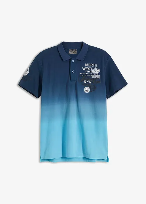 Poloshirt, Kurzarm mit Farbverlauf aus reiner Baumwolle in blau von vorne - bonprix