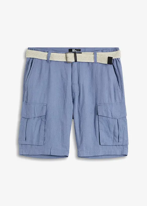 Regular Fit Cargo-Bermuda mit Gürtel aus luftigem Leinen-Mix in blau von vorne - bonprix