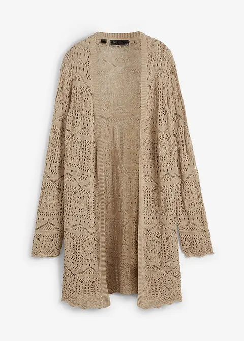 Ajour Longstrickjacke in beige von vorne - bonprix