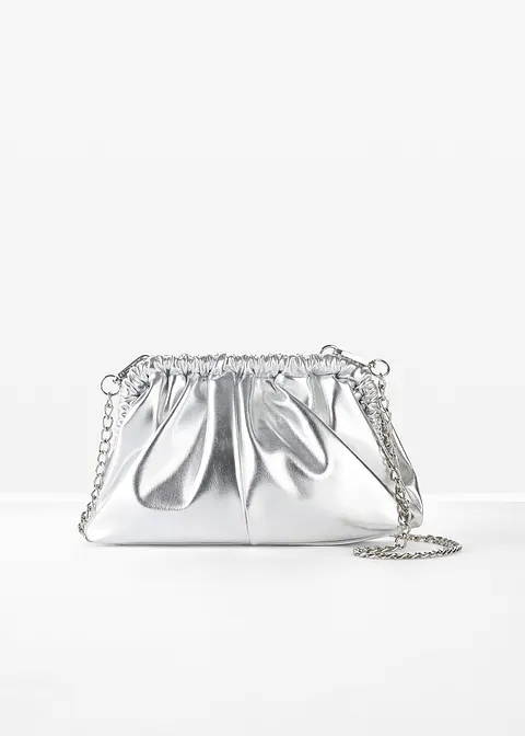 Clutch mit abnehmbarem Taschengurt in silber von vorne - bonprix