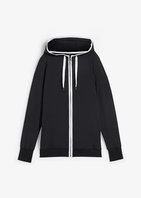 Stretch-Sweatjacke mit Baumwolle in schwarz von vorne - bonprix