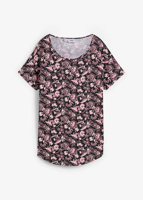 Locker geschnittenes Shirt aus Flammgarn mit abgerundetem Saum aus Bio-Baumwolle in schwarz von vorne - bonprix
