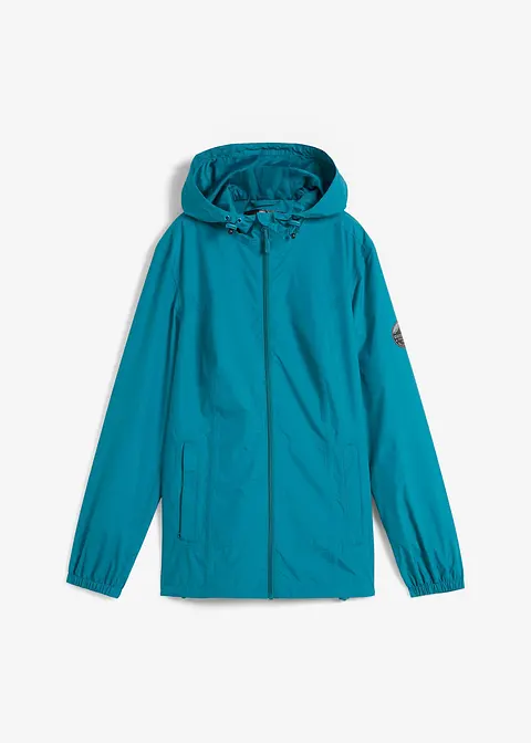 Ultraleichte Regenjacke mit integrierter Tasche zum Verstauen in petrol von vorne - bpc bonprix collection