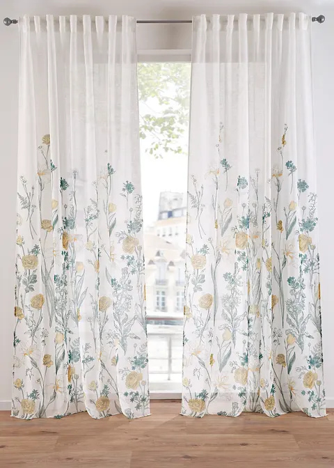 Vorhang mit Blumendruck (1er Pack) in weiß - bpc living bonprix collection