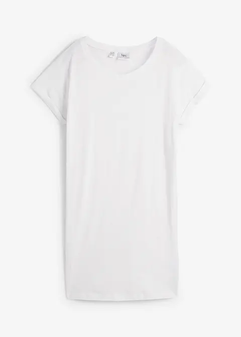 Boxy-Longshirt mit kurzen Ärmeln in weiß von vorne - bonprix