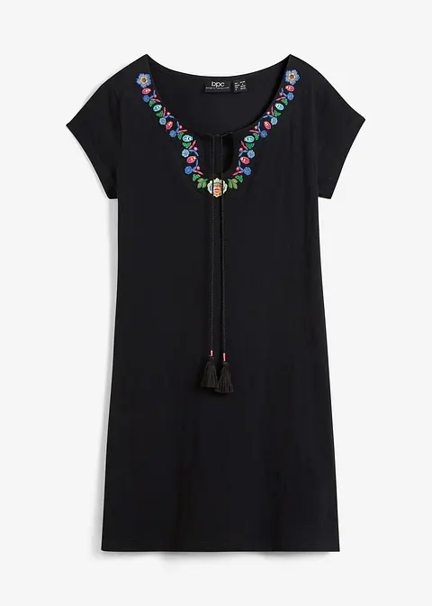 Flammgarn-Jerseykleid aus reiner Baumwolle in schwarz von vorne - bonprix