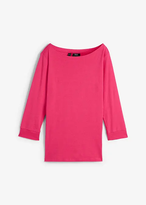 Ripp-Stretch-Shirt mit U-Boot-Ausschnitt in pink von vorne - bonprix