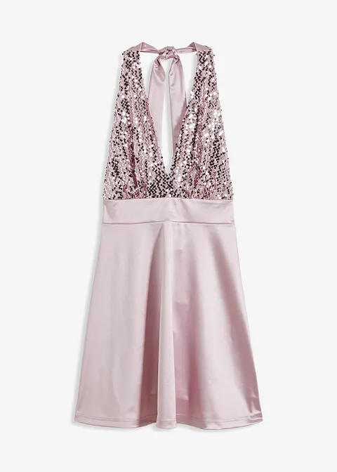 Neckholder-Kleid mit Pailletten in rosa von vorne - BODYFLIRT boutique