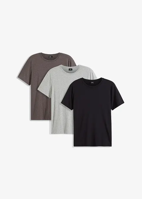 T-Shirt (3er Pack) in grau von vorne - bonprix