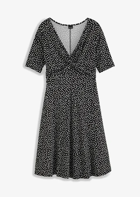 Bedrucktes Jersey-Kleid mit Drapierung in schwarz von vorne - bonprix