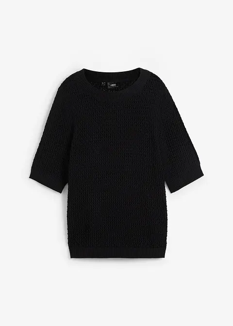 Strickshirt, halbarm in schwarz von vorne - bonprix