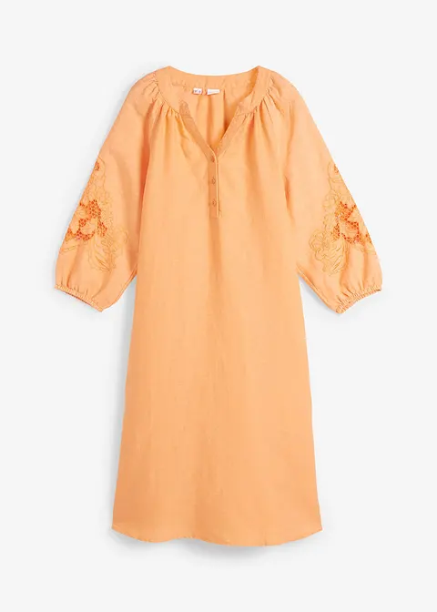 Leinen-Kleid mit Lochstickerei in orange von vorne - bonprix PREMIUM