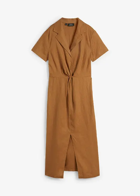 Kleid aus reinem Leinen mit Knoten in braun von vorne - bonprix PREMIUM