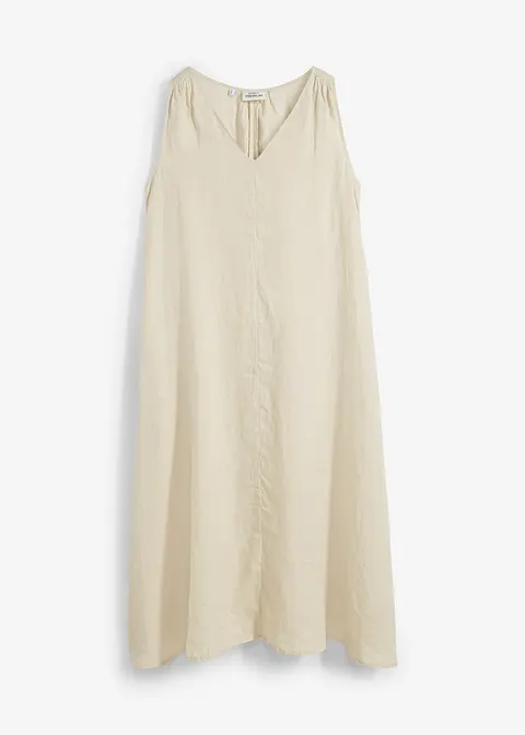 Kleid aus reinem Leinen mit Taschen in beige von vorne - bonprix PREMIUM