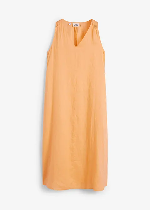 Kleid aus reinem Leinen mit Taschen in orange von vorne - bonprix PREMIUM